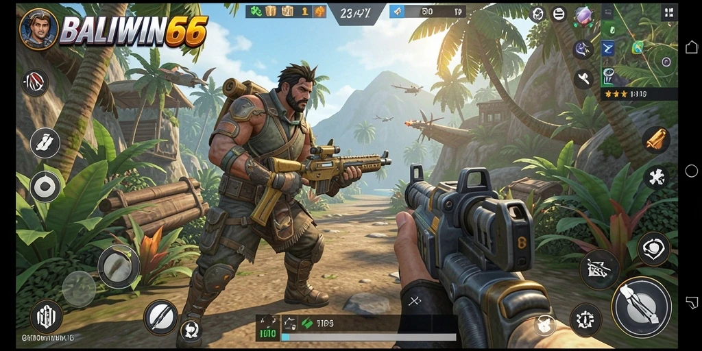 Screenshot gameplay BALIWIN66 menampilkan aksi seru dalam pertempuran TPS.