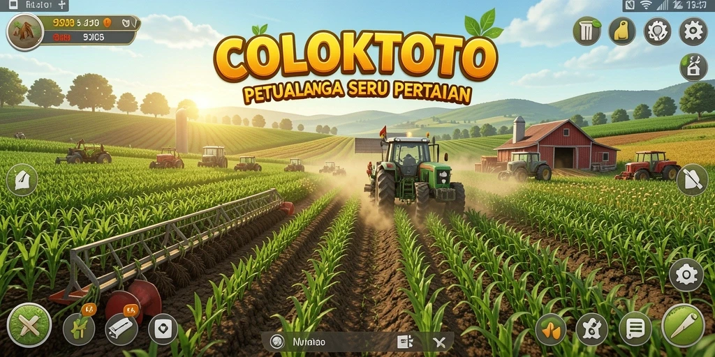 Tampilan gameplay COLOKTOTO dengan ladang yang indah dan beragam tanaman.