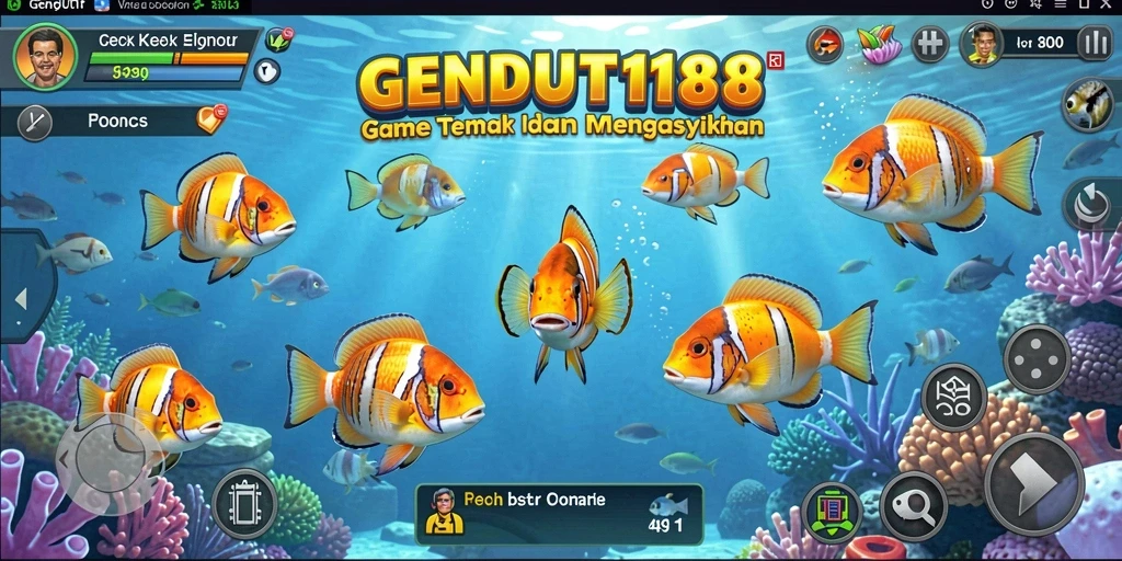 Tampilan gameplay GENDUT188 saat menembak ikan dengan senjata.