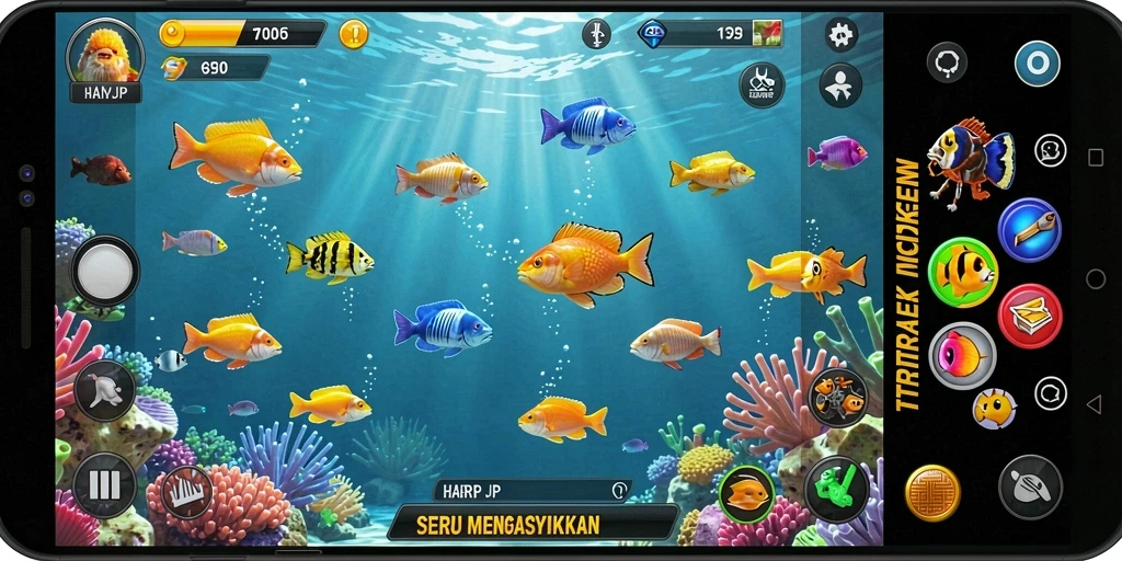 Tampilan gameplay seru saat menembak ikan di HARAPJP.