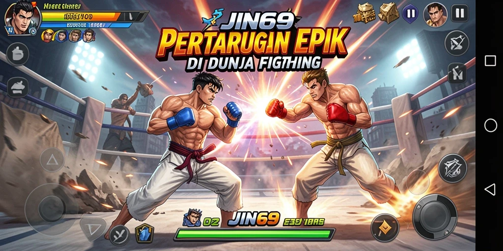Tangkapan layar utama dari JIN69 menampilkan aksi pertarungan yang seru.