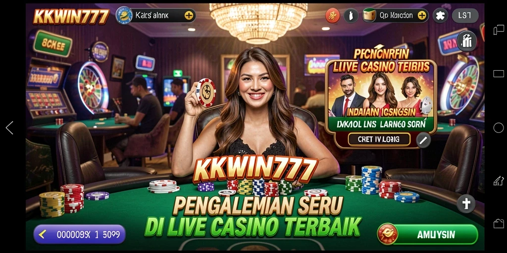 Screenshot gameplay KKWIN777 menampilkan dealer live dalam suasana kasino nyata.