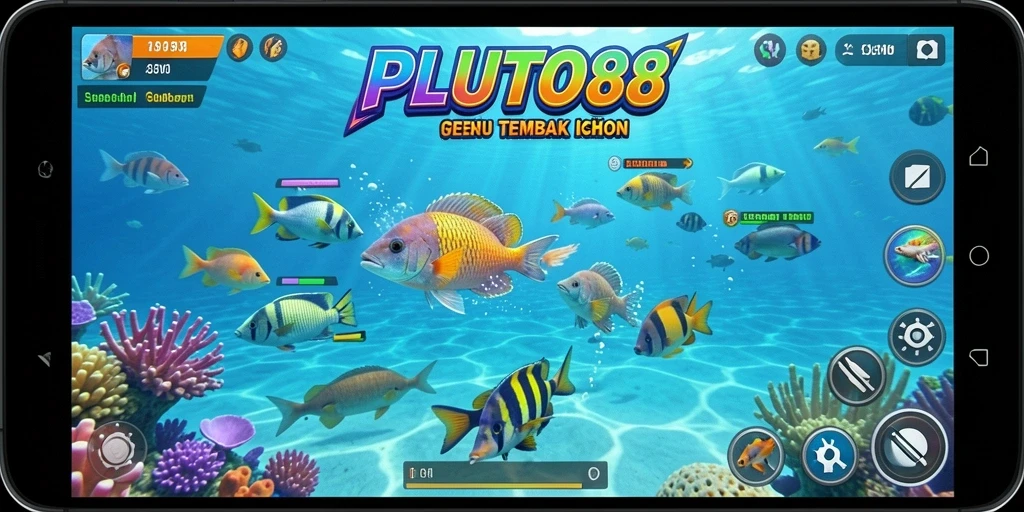 Tampilan gameplay seru dalam PLUTO88 ketika menembak ikan.
