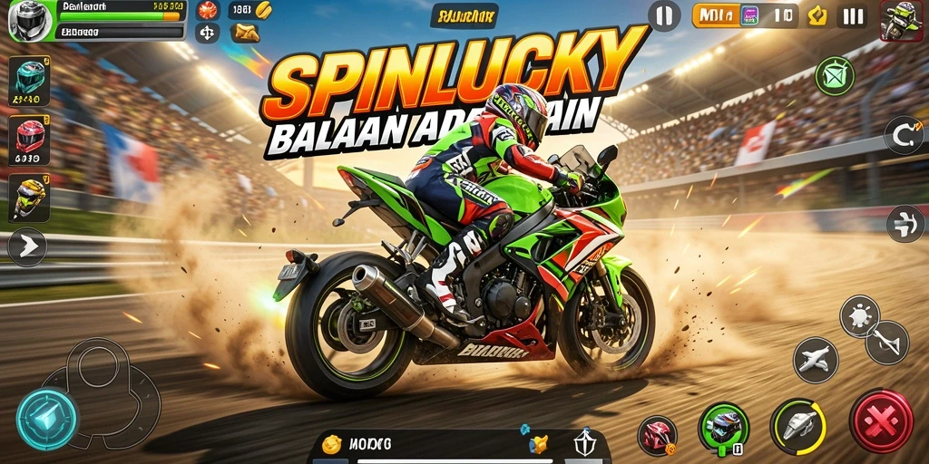 Tampilan gameplay balapan motor yang menegangkan di SPINLUCKY.