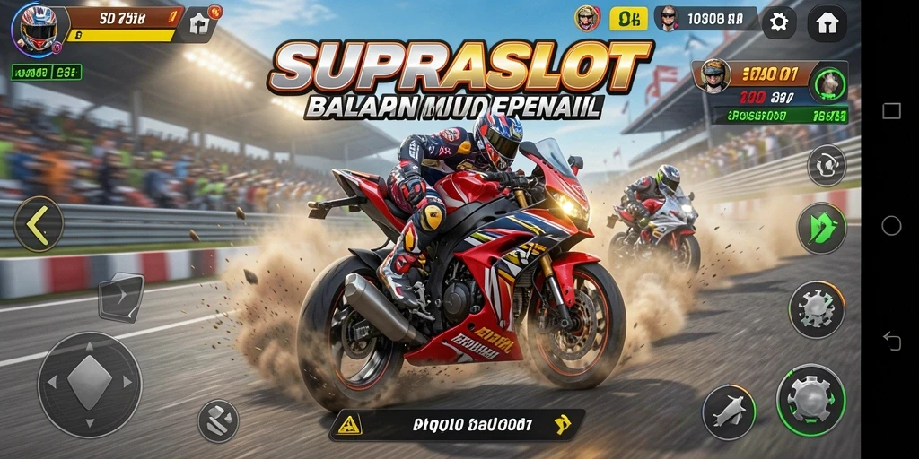 Tampilan gameplay balapan motor yang mendebarkan di SUPRASLOT.
